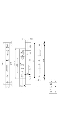 Корпус узкопрофильного замка с защёлкой 153 (25 mm) w/b (никель)