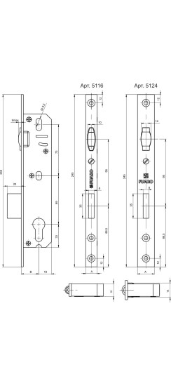 Корпус узкопрофильного замка с роликовой защёлкой PROF5116-35 CP хром