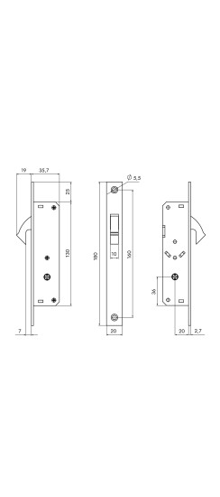 Замок врезной крестообразный узкопрофильный METLR-201F (LR-201F) 3key CP хром