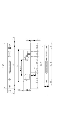 Корпус узкопрофильного замка с защёлкой 253 (25 mm) w/b (никель)