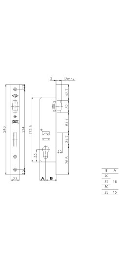 Корпус узкопрофильного замка с роликовой защёлкой 155 (35 mm) w/b (никель)