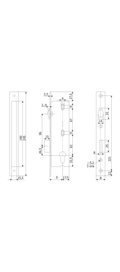 Корпус узкопрофильного замка с регулируемой роликовой защелкой PROFI 45.11Р.24/123:278/