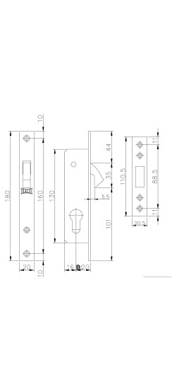 Замок врезной цилиндровый узкопрофильный 201 (20 mm) (никель), 3 кл.