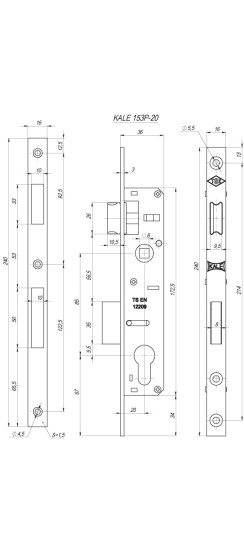 Корпус узкопрофильного замка с защёлкой 153/P (20 mm) w/b (хром)