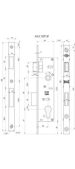 Корпус узкопрофильного замка с защёлкой 153/P (30 mm) w/b (хром)