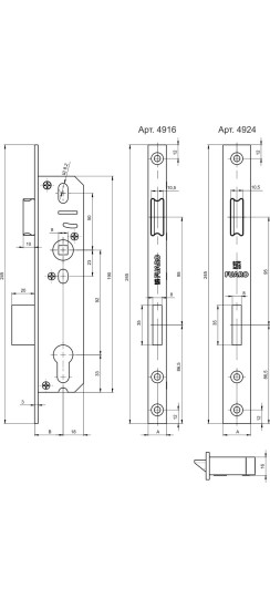 Корпус узкопрофильного замка с защелкой PROF4916-25/92 CP хром
