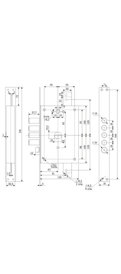 Замок врезной сувальдный с защёлкой МАКСИМУМ ЗВ 21.12 ДТ с тягами (левый), 5 кл. /123:0219/