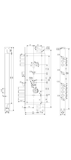 Замок врезной двухсистемный ЗВ 25.14 Т (лев) с тягами (без накл), 5+1 кл (длин. кл. 54 мм) /123:453/