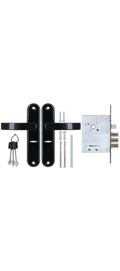 Замок врезной сувальдный с защёлкой в комплекте с ручкой ЗВ9-6/13 (черный глянец), 3 кл. /77305/