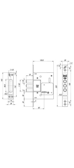 Замок врезной сувальдный 257/L (тех. комплектация), 4 кл. (кл. 60 мм)