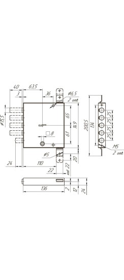 Замок врезной сувальдный с задвижкой ЗВ8 152.1.0 с тягами (без лицевой планки), 5 кл.