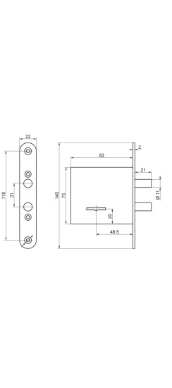 Замок врезной сувальдный ЗВ8/3 мини, 3 кл.