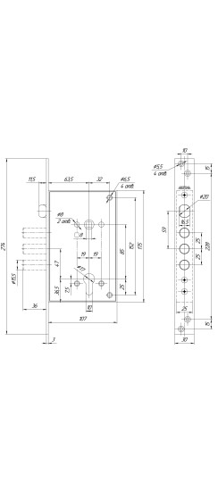Корпус врезного замка с защёлкой ЗВ4 713.0.0