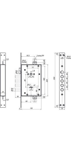Замок врезной сувальдный с защёлкой ЗВ9 343.1.1 с тягами, 5 кл.