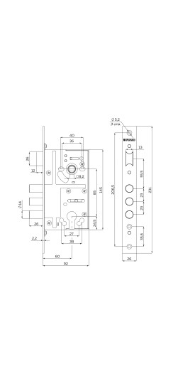 Корпус врезного замка c защёлкой MDV811/C-60.85.3R14