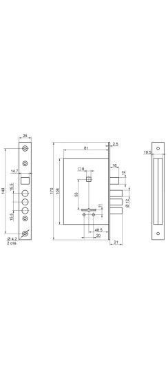 Замок врезной сувальдный с защёлкой в комплекте с ручкой ЗВ9-8/13 (черный муар), 3 кл. /76704/