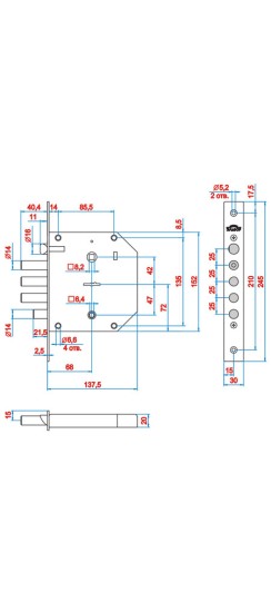 Замок врезной сувальдный с задвижкой и защёлкой Базальт 1.05.41, 5 кл. /02646/