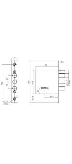 Замок врезной сувальдный ЗВ8-8Д/13 с накладками и отв. планкой, 3 кл. /70900/