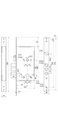 Корпус врезного замка с защёлкой INTER ЗВ 62.11 /128:3771/