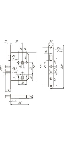 Корпус врезного замка с защёлкой ЗВ4 402.0.0