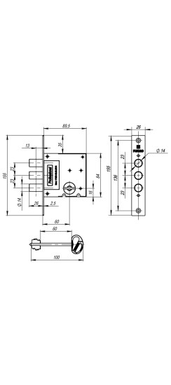 Замок врезной сувальдный MDV10/S-60.00.3R14 4key