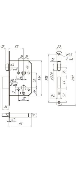 Корпус врезного замка с защёлкой ЗВ4 401.0.0