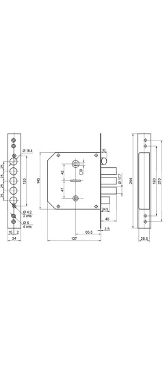 Замок врезной сувальдный с задвижкой и защёлкой ЗВ9-6 ЛКЗ (лев.), 5 кл. /77412/
