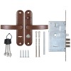 Замок врезной сувальдный с защёлкой в компл с ручкой ЗВ9-8.3/13(КЛП5-85) лев (медн ант), 3 кл/88011/