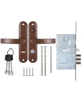 Замок врезной сувальдный с защёлкой в компл с ручкой ЗВ9-8.3/13(КЛП5-85) лев (медн ант), 3 кл/88011/