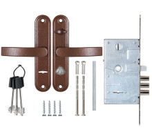 Замок врезной сувальдный с защёлкой в компл с ручкой ЗВ9-8.3/13(КЛП5-85) лев (медн ант), 3 кл/88011/