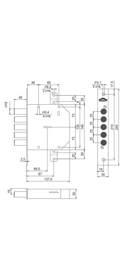 Замок врезной сувальдный Гранит 1.06.02 с тягами, 5 кл. /00407/
