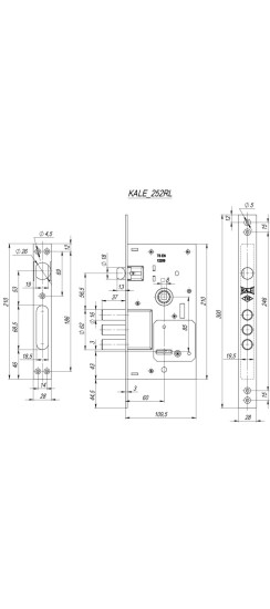 Замок врезной сувальдный с защёлкой 252/RL (тех. комплектация), 4 кл. (кл. 60 мм)