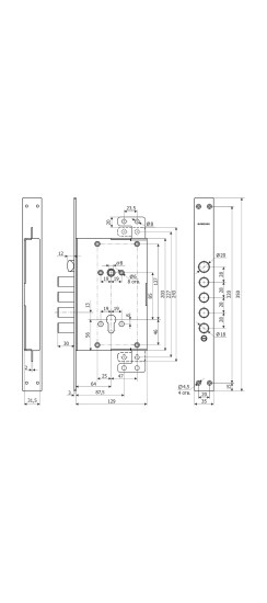 Корпус врезного замка с защёлкой ЗВ 72.16 Т с тягами. /128:4140/