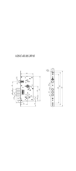 Корпус врезного замка c защёлкой MDV25/C-60.85.3R16