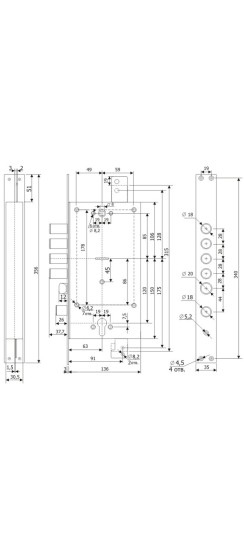Замок врезной двухсистемный ЗВ 25.12 Т с тягами, 5 кл. (длинный кл. 54 мм) /123:211/