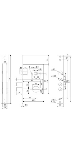 Замок врезной сувальдный с защёлкой ЗВ 50.11, 4 кл. (длинный кл. 59 мм) /123:004/