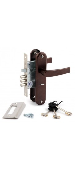 Замок врезной сувальдный с защёлкой в комплекте с ручкой ЗВ9-6/13 РФ78-002/90 (медь), 3 кл. /77315/