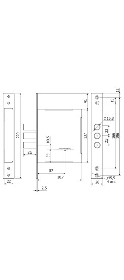 Замок врезной сувальдный INTER ЗВ 60.01, 4 кл. (длинный кл. 59 мм) /128:3792/