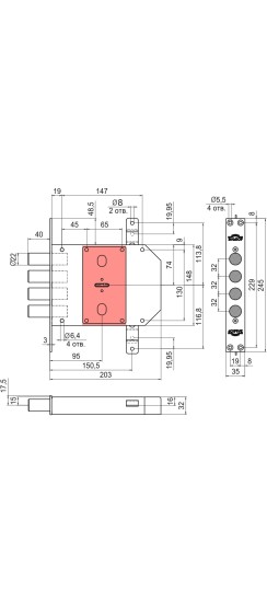 Замок врезной сувальдный Сапфир 1.09.06 с тягами, 5 кл. /22442/