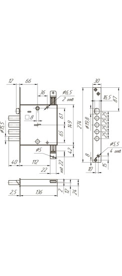 Замок врезной сувальдный с защёлкой ЗВ9 143.1.0 с тягами, 5 кл.