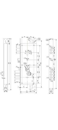 Замок врезной двухсистемный ЗВ 25.14 Т (прав) с тягами (без накл), 5+1 кл (длин. кл. 54мм) /123:454/
