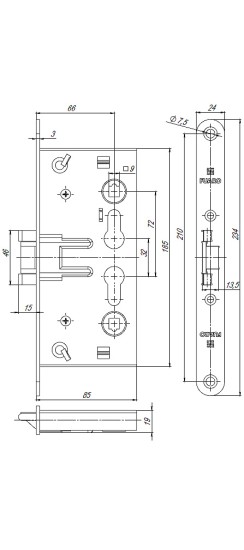 Корпус врезного замка c защёлкой FP.C-65.72-0432 (FL-0432)