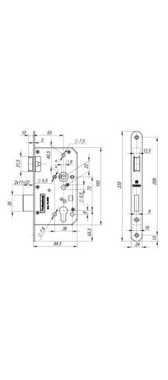 Корпус врезного замка c защёлкой FP.C-65.72-0434 (FL-0434)