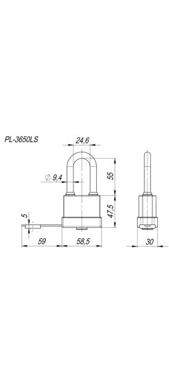 Замок навесной PL-WEATHER-3650 LS 3key (PL-3650 LS) удл. дужка, англ. /блистер