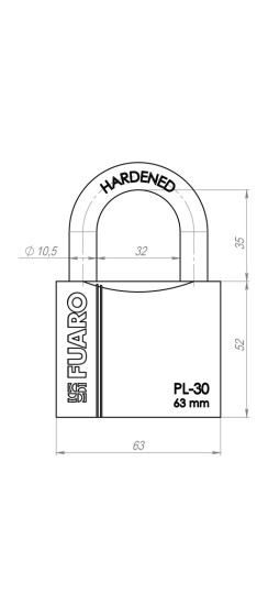 Замок навесной PL-PROTEC-3063 3key (PL-3063) англ. /блистер