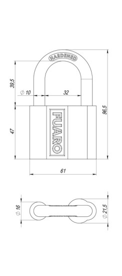 Замок навесной PL-PROTEC-4061 3key (PL-4061) , англ. /блистер