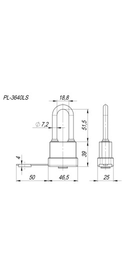 Замок навесной PL-WEATHER-3640 LS 3key (PL-3640 LS) удл. дужка, англ./блистер