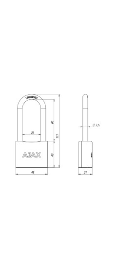 Замок навесной PD-0150-L MS 3 key англ./коробка