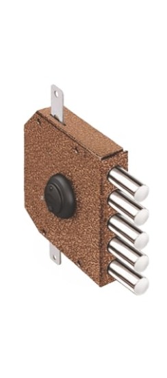 Замок накладной гаражный Гранит 1.06.56.МА никель, сув., 5 риг., тяги, медный антик /00427/