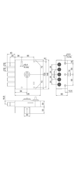 Замок накладной Гранит 1.06.61.КМА никель, сув., 4 риг., задв., зап. коробка, медный антик /32400/